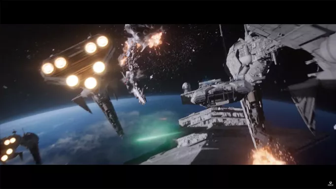 A space battle in Star Wars Outlaws