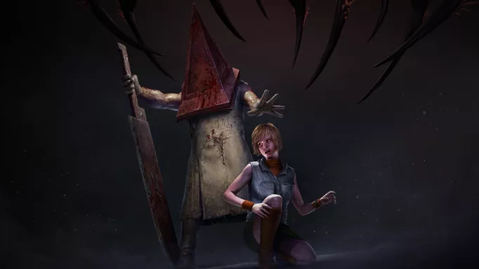 Key art of Pyramid Head and Cheryl Mason for the Silent Hill chapter of Dead by Daylight
