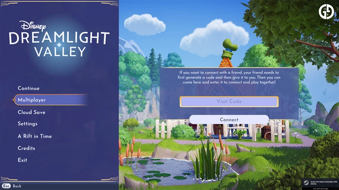 Multiplayer menu option in Disney Dreamlight Valley