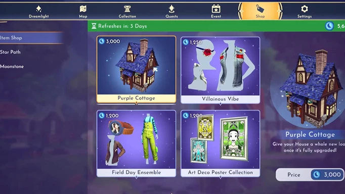 The item shop in Disney Dreamlight Valley, where to get house skins