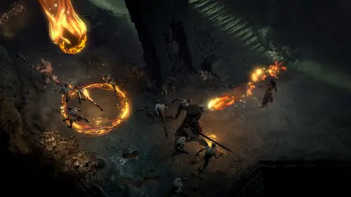Screenshot of a fireball attack in combat in Diablo 4