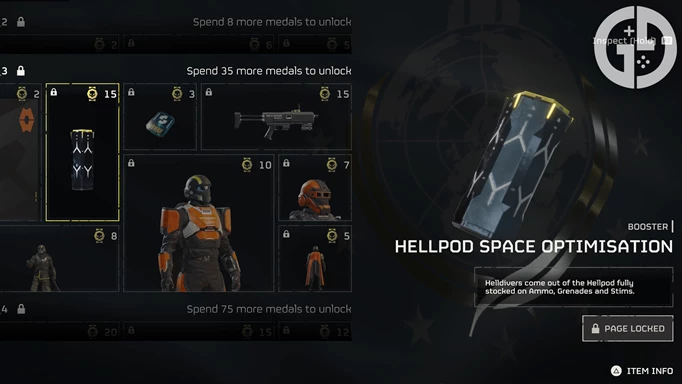 The Hellpod Space Optimisation Booster in the Warbond menu