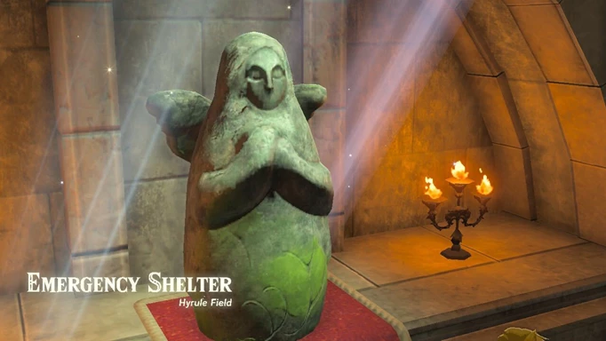 Image shows a small Goddess Statues in the Emergency Shelter in Zelda: Tears of the Kingdom