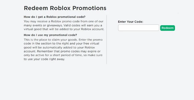 Got to the Redeem Codes page to get the free items from your Roblox promo codes.