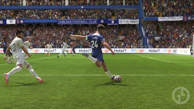 Image of Reece James taking a shot in EA FC 24