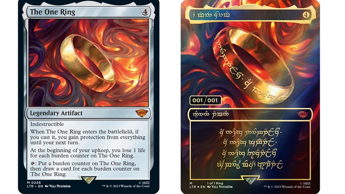 Magic The Gathering Lord of the Rings cards showing two versions of the One Ring