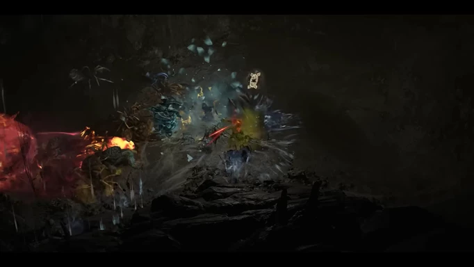 Diablo 4 Dungeons: A player fighting many monsters in a dungeon