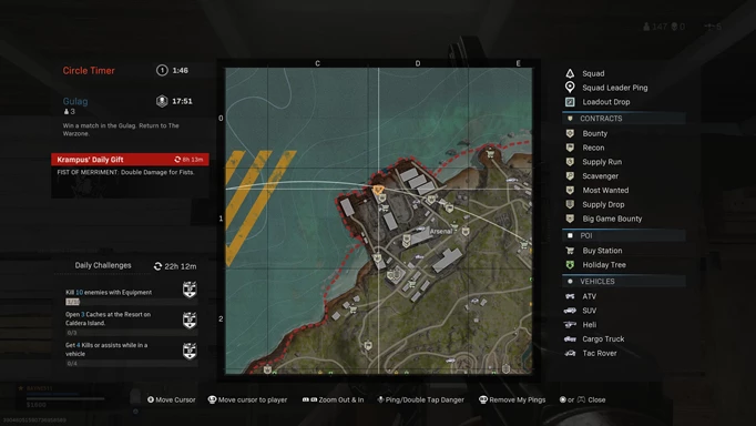 Warzone Elf Locations shown on a map.