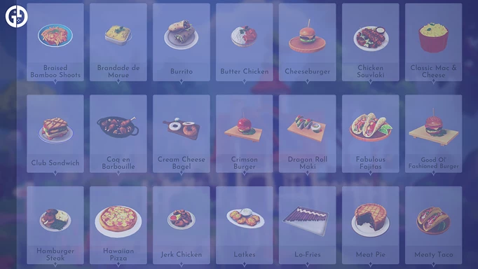 Some of the meals and recipes that can be made in Disney Dreamlight Valley's A Rift in Time expansion