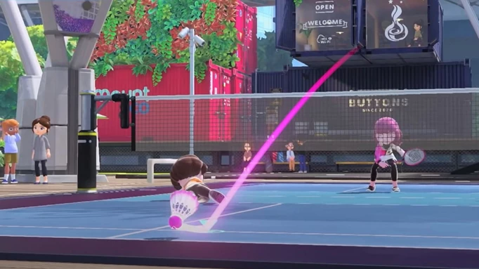 A smash in Nintendo Switch Sports badminton.