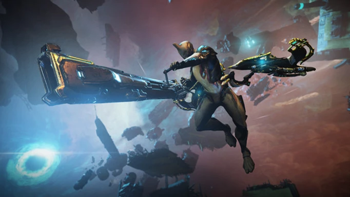 A promotional image of a Teno in Warframe, one of the best games like Diablo