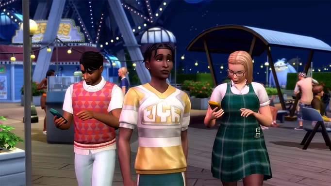 Sims walking by the pier in High School Years' Copperdale world