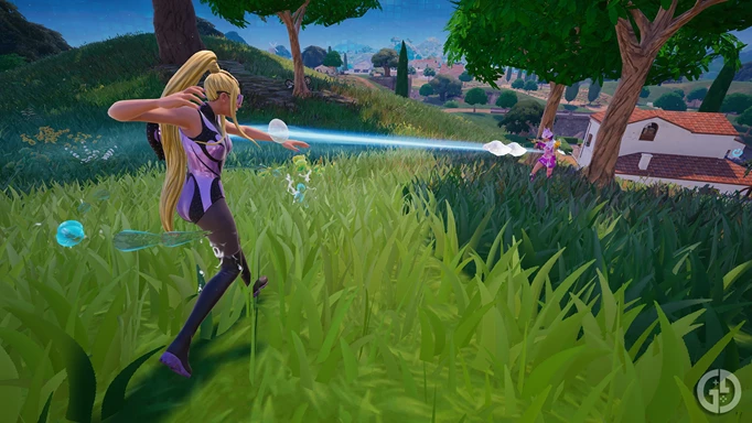 Lady Gaga killing someone with the Waterbending Mythic in Fortnite