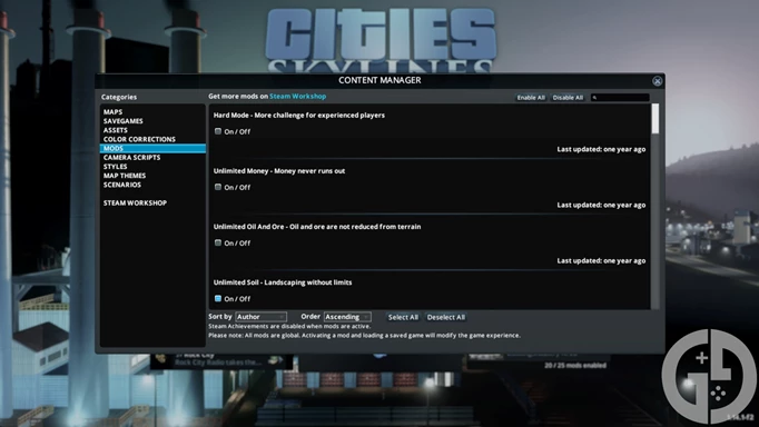 Image showing the cheats available in Cities Skylines