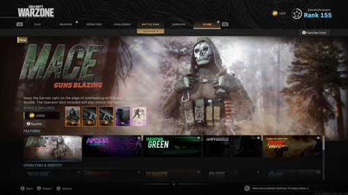 The Warzone home menu