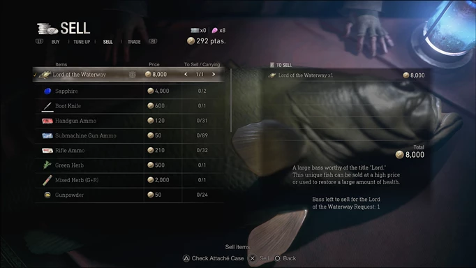 Screenshot of the Lord of the Waterway selling price in Resident Evil 4 Separate Ways