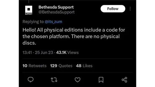 "Hello! All physical editions include a code for the chosen platform. There are no physical discs."