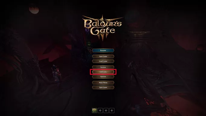 The difficulty option in the pause menu of Baldur's Gate 3