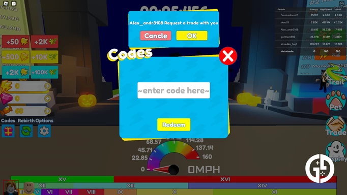 an image of the Speed Race Clicker code screen