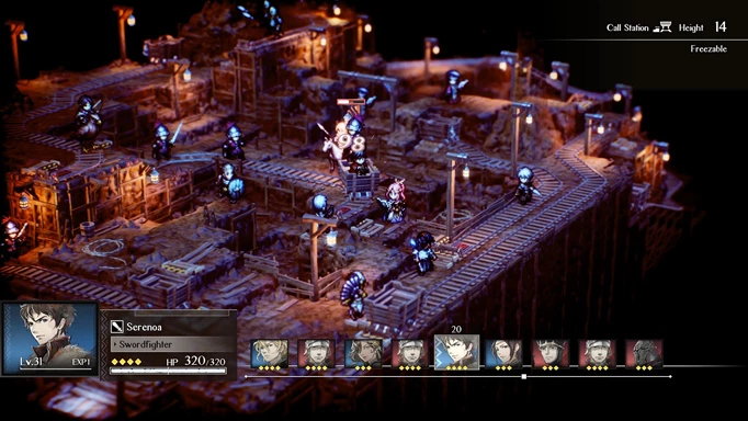 Screenshot of a battle in the mines in Triangle Strategy