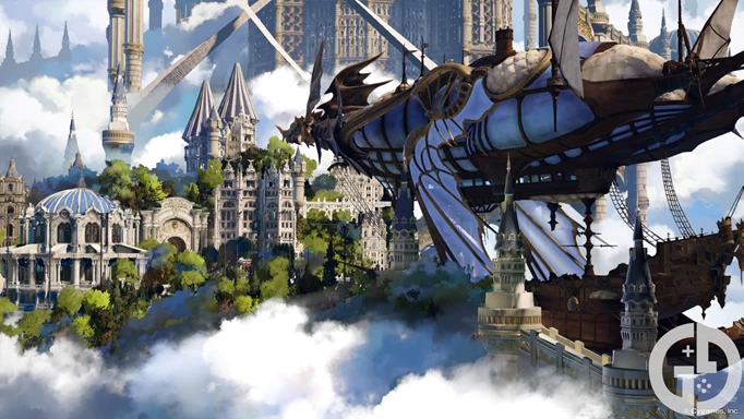 Image of a ship and a city engulfed in clouds in Granblue Fantasy Relink