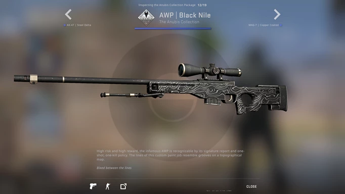 Screenshot of the AWP Black Nile skin in the CS:GO Anubis Collection