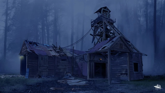 The MacMillan Estate, one of the maps in Dead by Daylight. The image shows an abandoned mineshaft