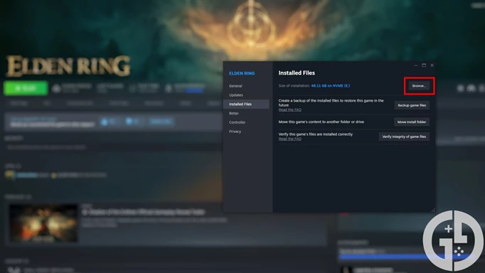 Image of the Elden Ring properties menu in Steam