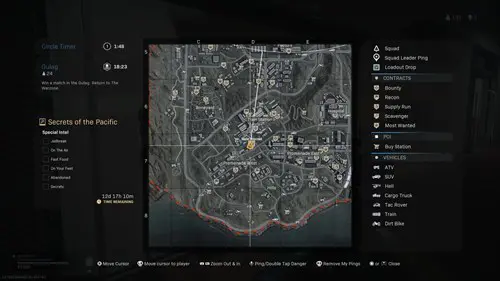 Secrets of the Pacific Warzone locations  shown on a map.