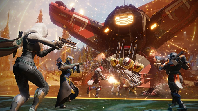 Destiny 2 Hotfix: Guardians fighting Cabal at a drill site