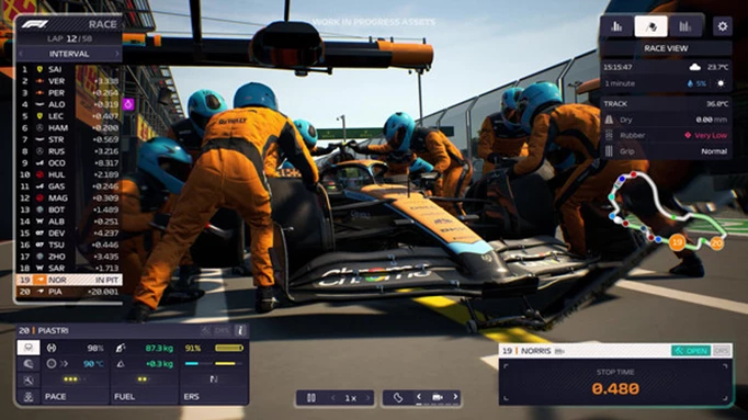 McLaren car in a pit stop in F1 Manager 2023