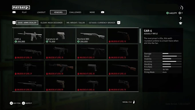 A collection of weapons you can unlock in PAYDAY 3