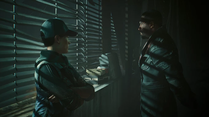 Idris Elba's character Solomon Reed in Cyberpunk 2077 Phantom Liberty speaking to President Myers
