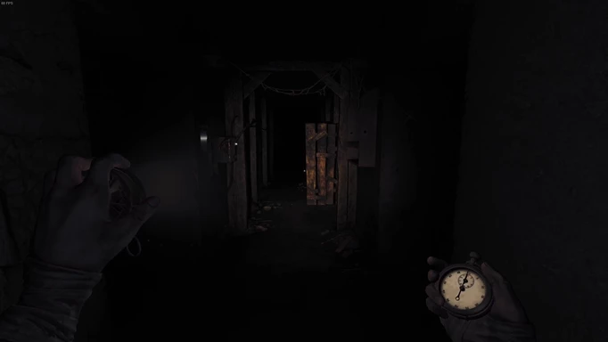 an image of Amnesia: The Bunker gameplay showing a dark corridoor