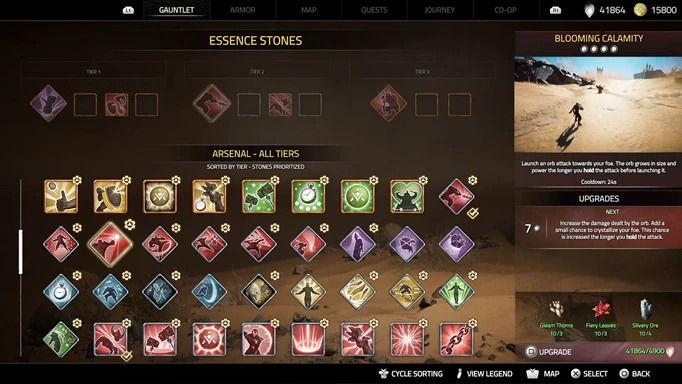 Trailer screenshot of Essence Stone options in Atlas Fallen