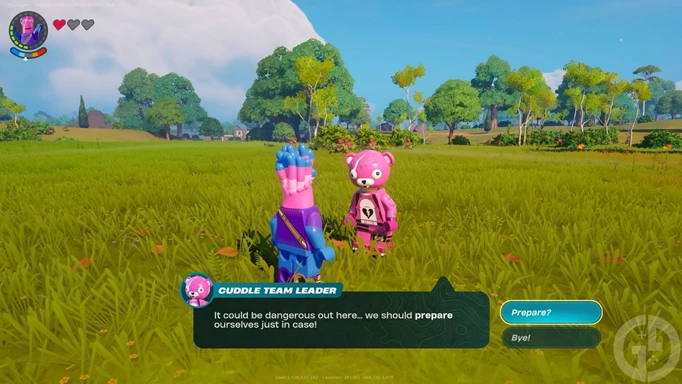 Characters having a conversation in LEGO Fortnite