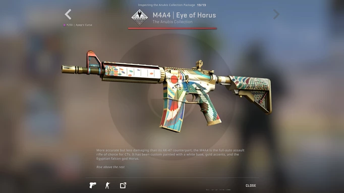 Screenshot of the M4A4 Eye of Horus skin from the CS:GO Anubis Collection