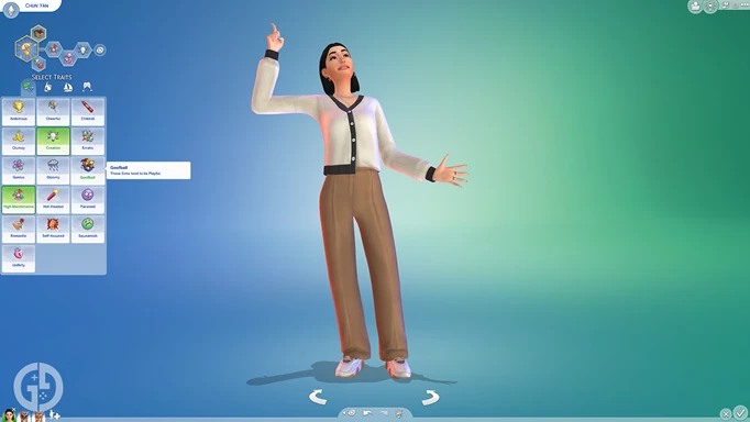 A Sim in CAS  with the Goofball trait highlighted