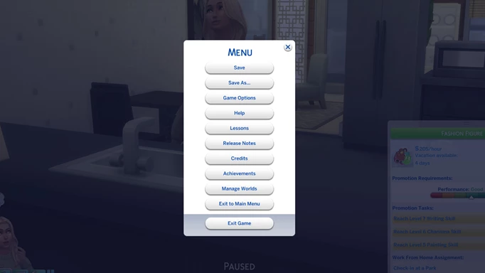 Sims 4 options menu