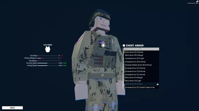 The armour customisation screen from BattleBit Remastered.
