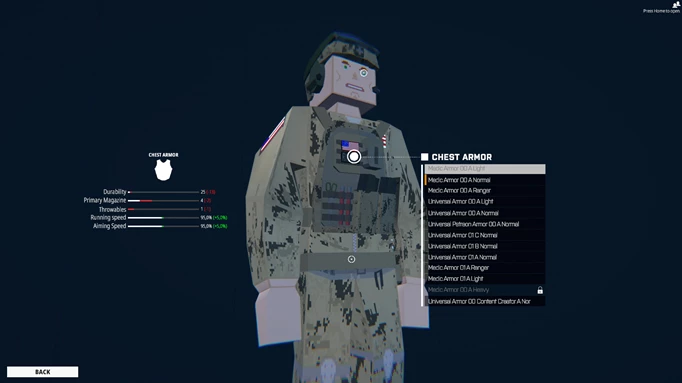 Armor customization screen from BattleBit Remastered.
