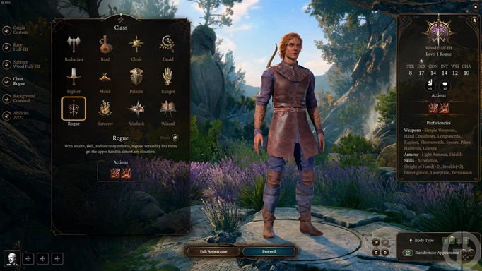 an image of the Rogue class in Baldur's Gate 3 character creation