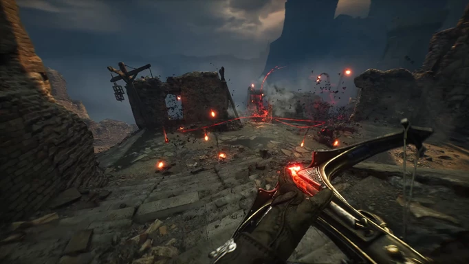 Witchfire trailer image showing combat with a crossbow weapon