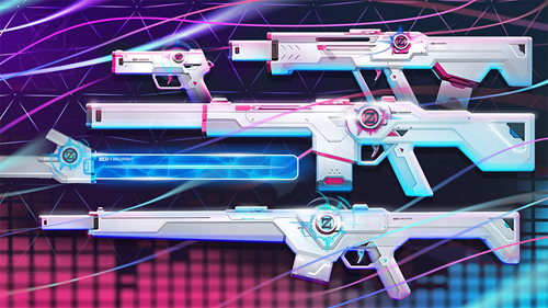 A collection of VALORANT weapon skins from its ZEDD collab.