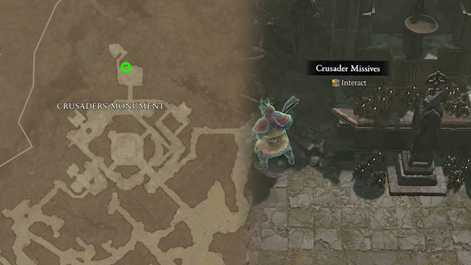 Screenshot of gameplay and map location of Crusaders in Diablo 4
