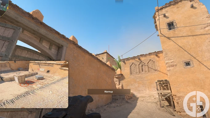 Image of the first Mid to B flash lineup on Dust2 in CS2