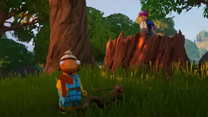 A character holding an axe in LEGO Fortnite