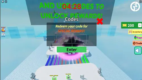 Codes redeem screen in Snow Race