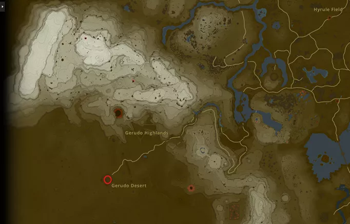 an image of the Zelda: Tears of the Kingdom map showing the location of Gerudo Town