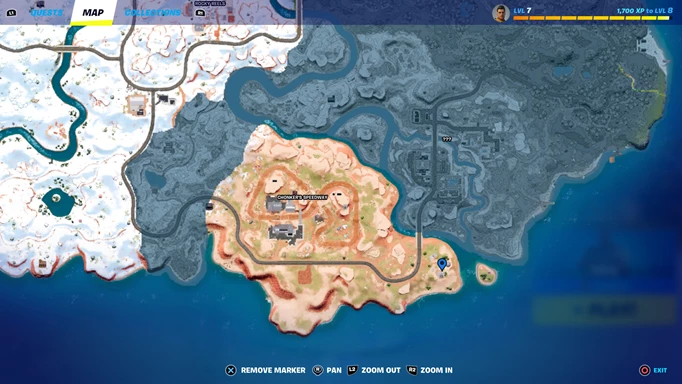 One of the Fortnite vault locations shown on a map.